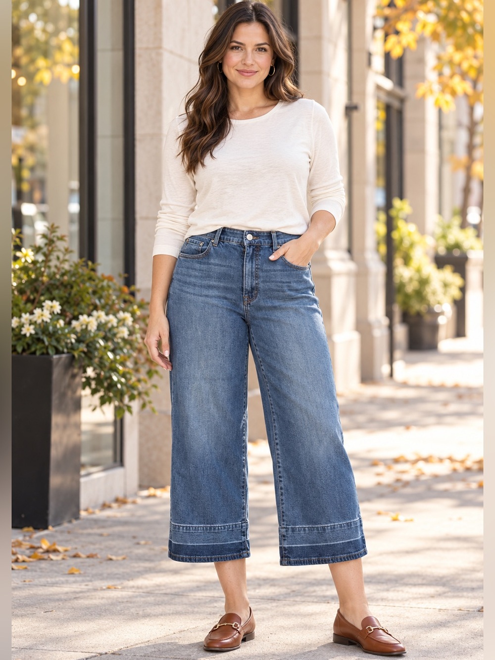 Curve Appeal Cloud Stretch High Rise Wide Leg Crop Jeans Released Hem 12/31